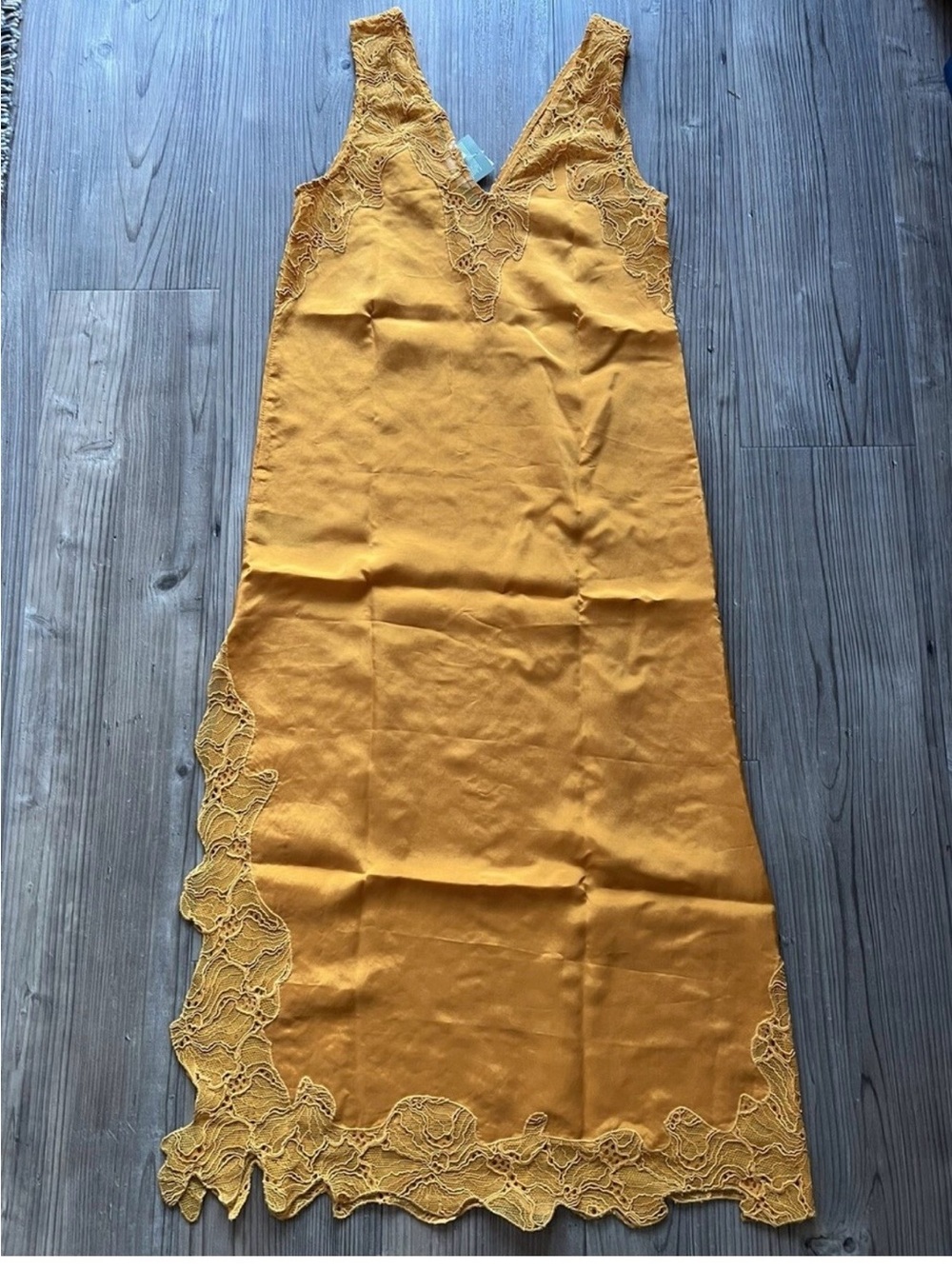 H&M Mustard Yellow Lace Trim Slip Dress